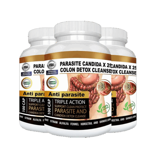 3 bottles of Parasite Candida Detox Cleanse supplement – herbal formula for yeast overgrowth and intestinal parasite support